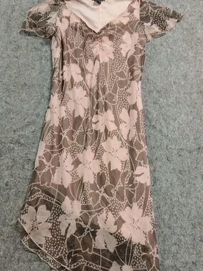 Faith Love & Passion Dress Pink/Brown Floral Asymmetric Split-Sleeve V-Neck 12
